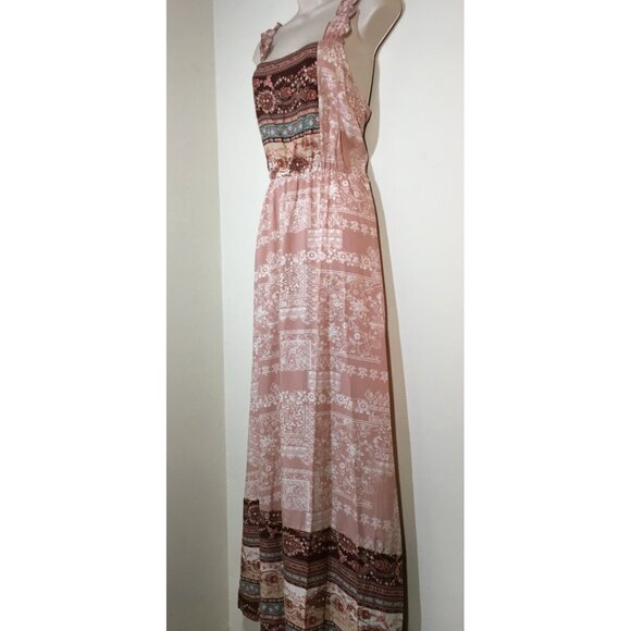 Sugarfox L Maxi Boho Sundress Women's Square Neck Flowy Rayon Bust 40" - Picture 3 of 8